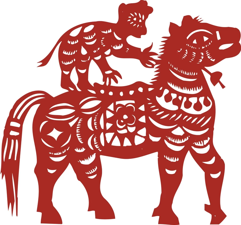 中国风中式传统喜庆民俗人物动物窗花剪纸插画边框AI矢量PNG素材【1384】